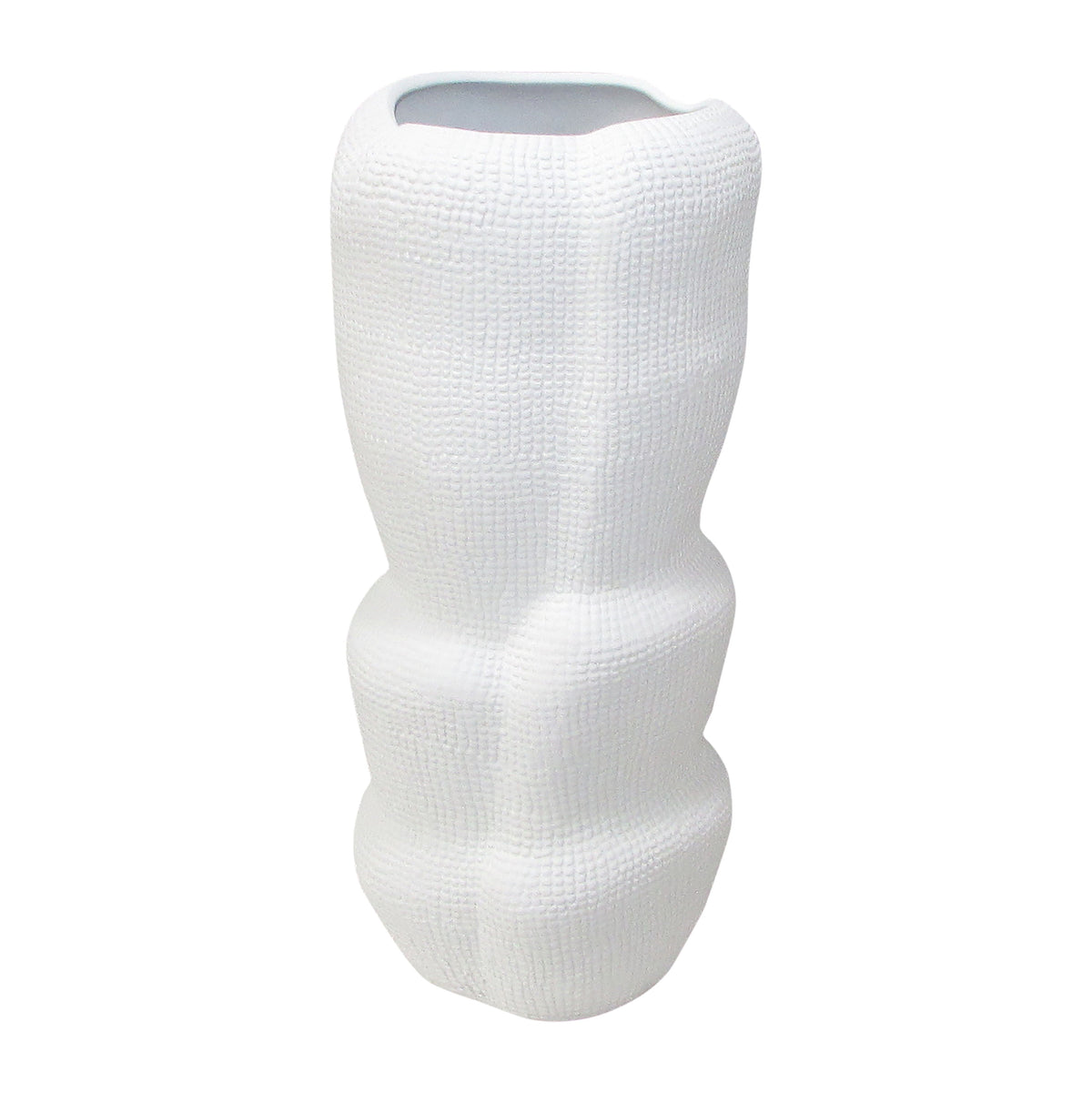 Ceramic 16" Waffle Texture Organic Vase - White