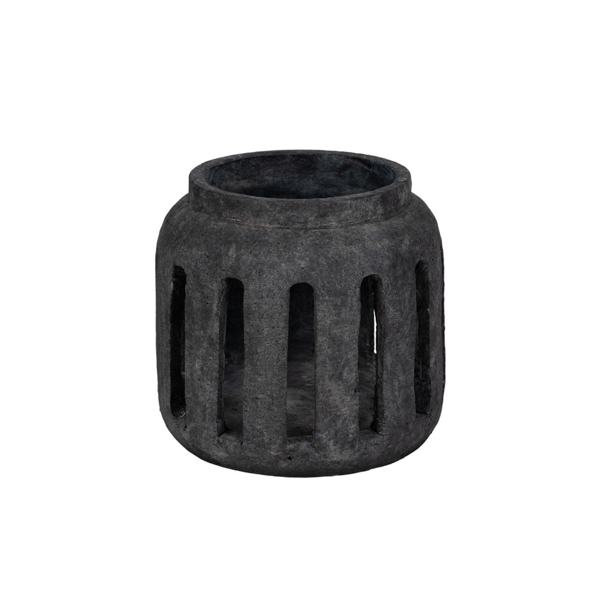 10" Round Lantern Hurricane With Open Slats - Black