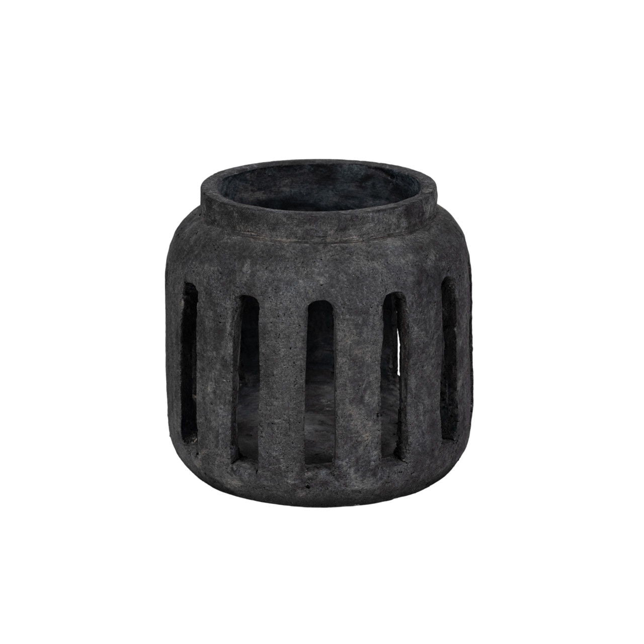 10" Round Lantern Hurricane With Open Slats - Black