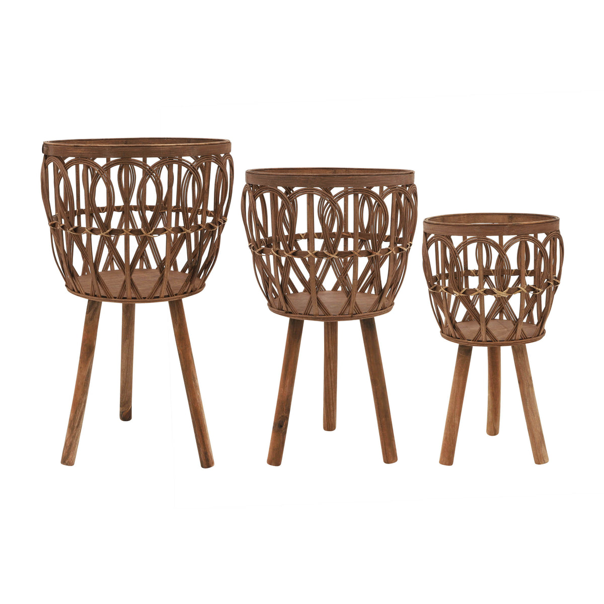 11" / 13" / 15" Bamboo Planters (Set of 3) - Brown