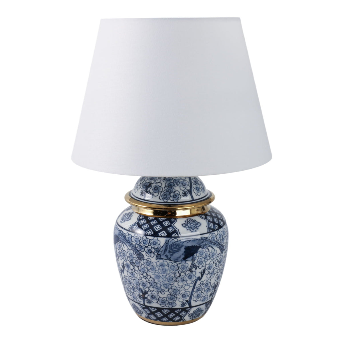 18" Chinoiserie Table Lamp Gold Trim - White / Blue