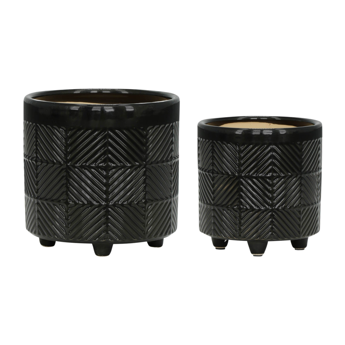 Textured Planters 6 / 8" (Set of 2) - Shiny Black