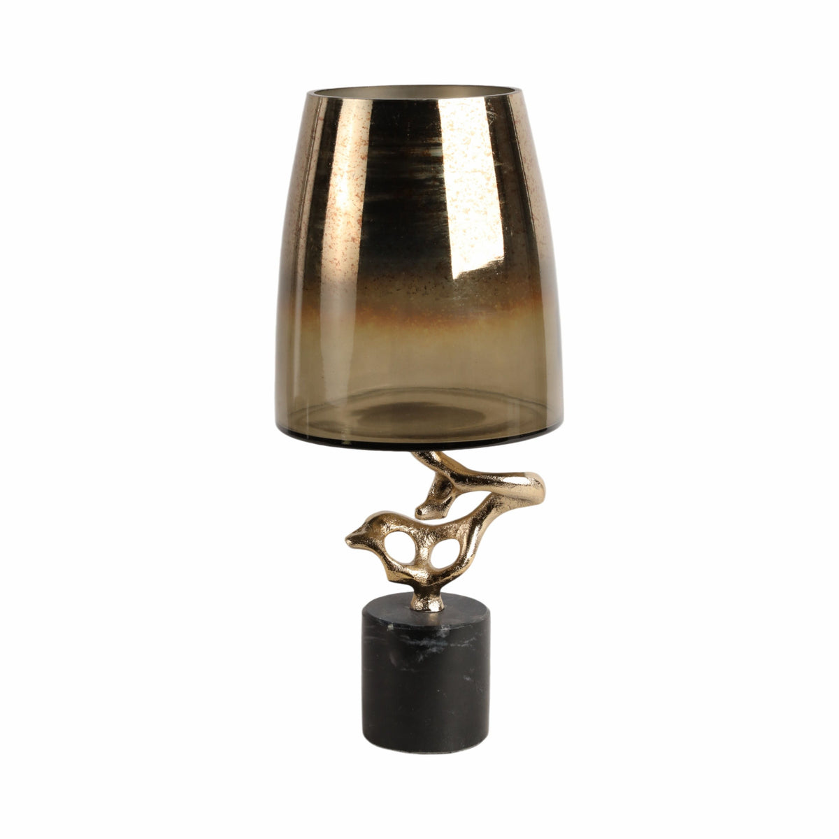 Lusaka Small Hurrican Glass With Stone Base - Gold