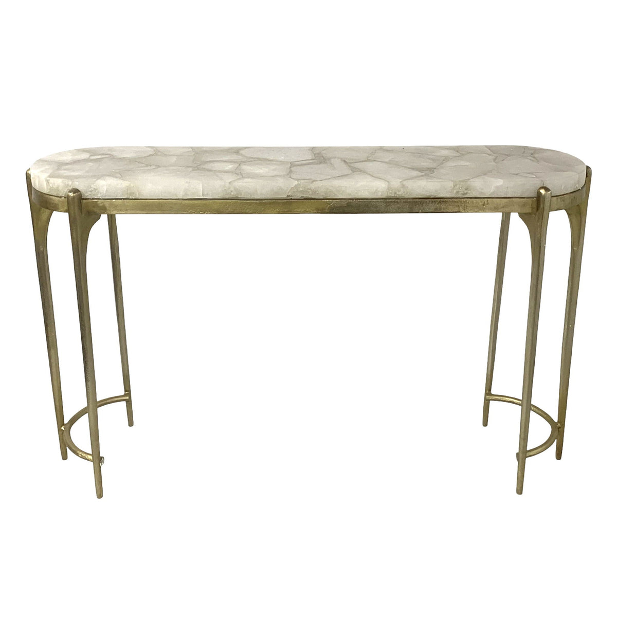 Cando White Quartz Top Console Table - Gold / Gray