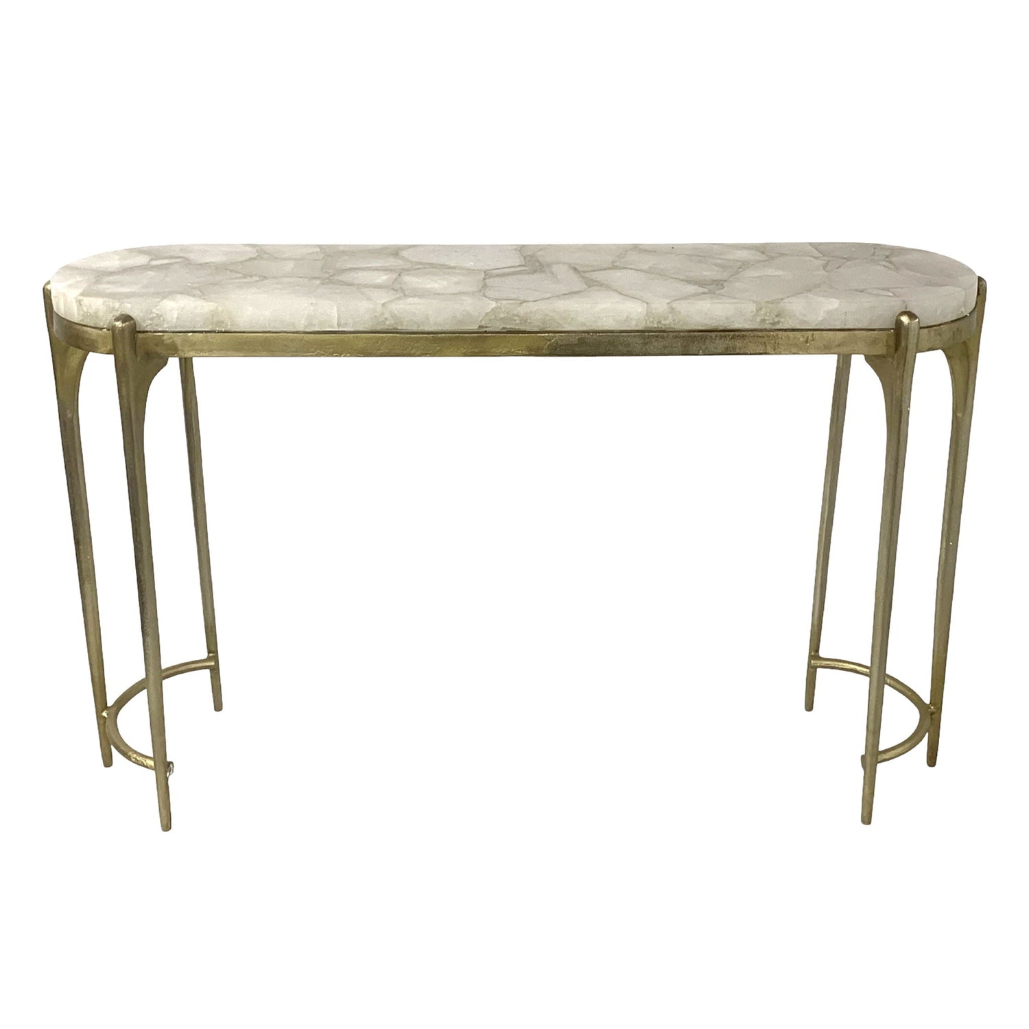Cando White Quartz Top Console Table - Gold / Gray