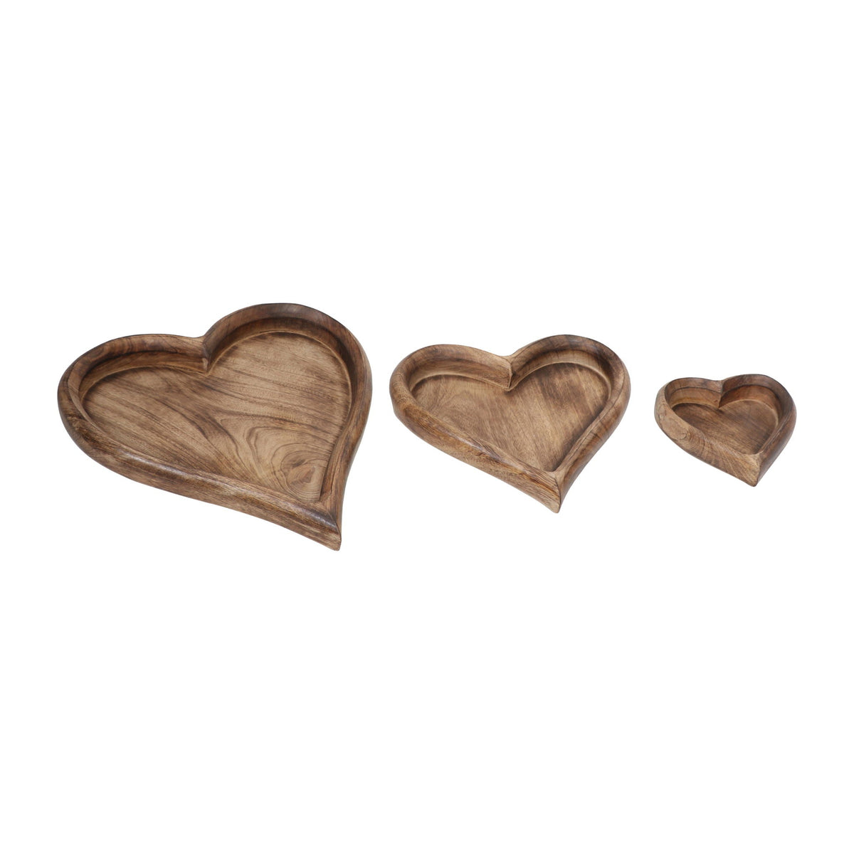 7" / 11" / 14" Wood Heart Trays (Set of 3) - Dark Brown