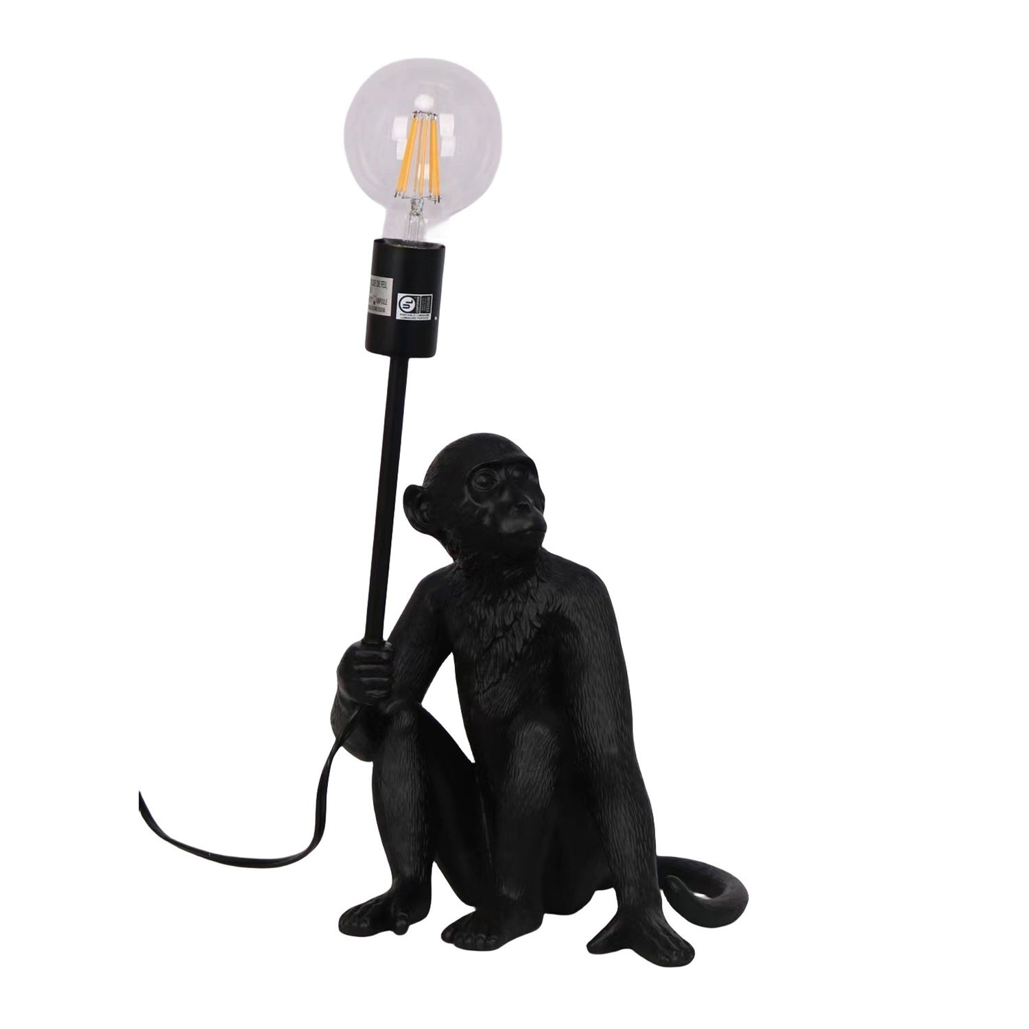 20" Monkey With Lightbulb Table Lamp - Black