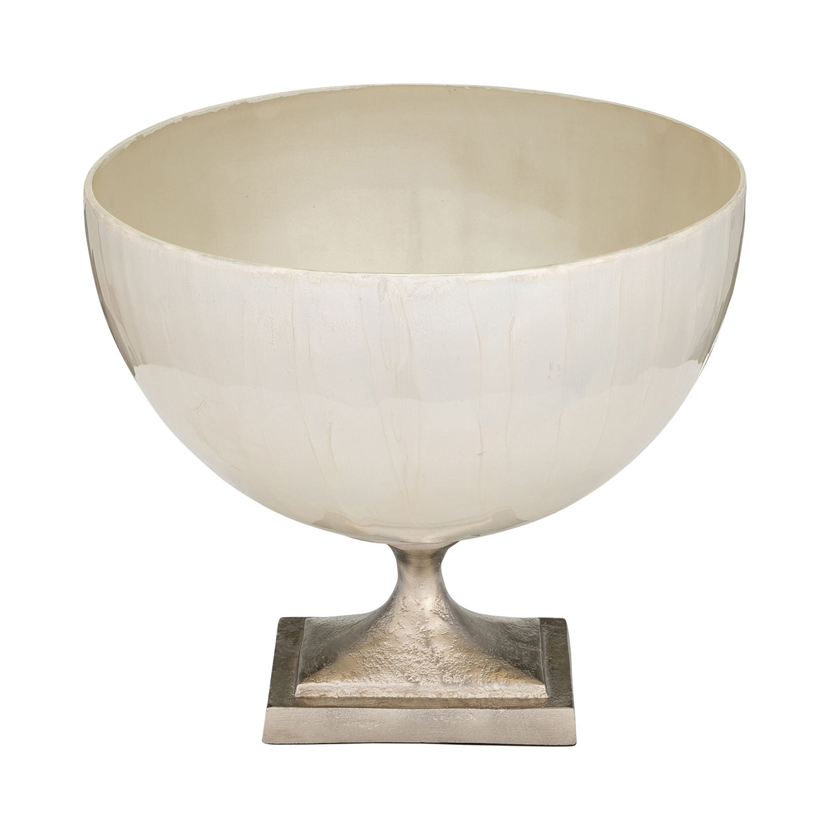 Glass Bowl With Metal Stand 9" - Pearl White