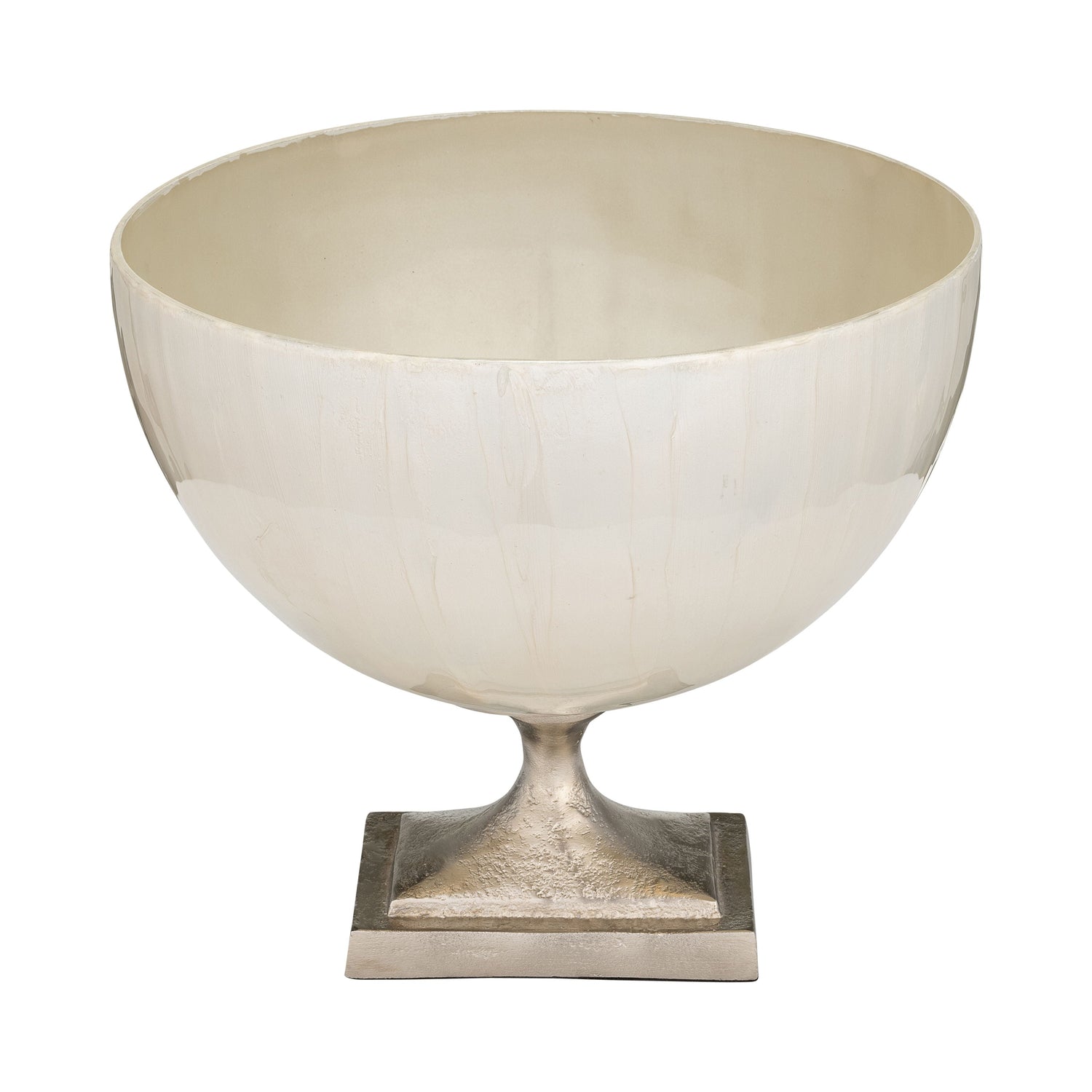 Glass Bowl With Metal Stand 9" - Pearl White
