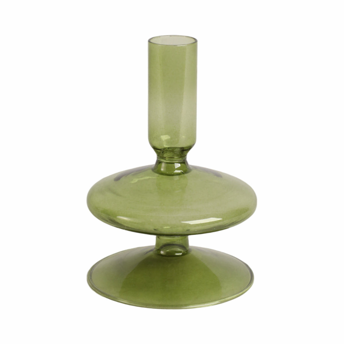 Vintage Glass Taper Candle Holder 5" - Olive