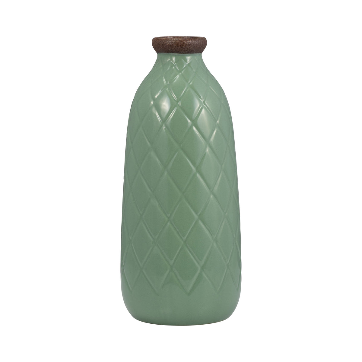 Ceramic 12" Plaid Textured Vase - Dark Sage