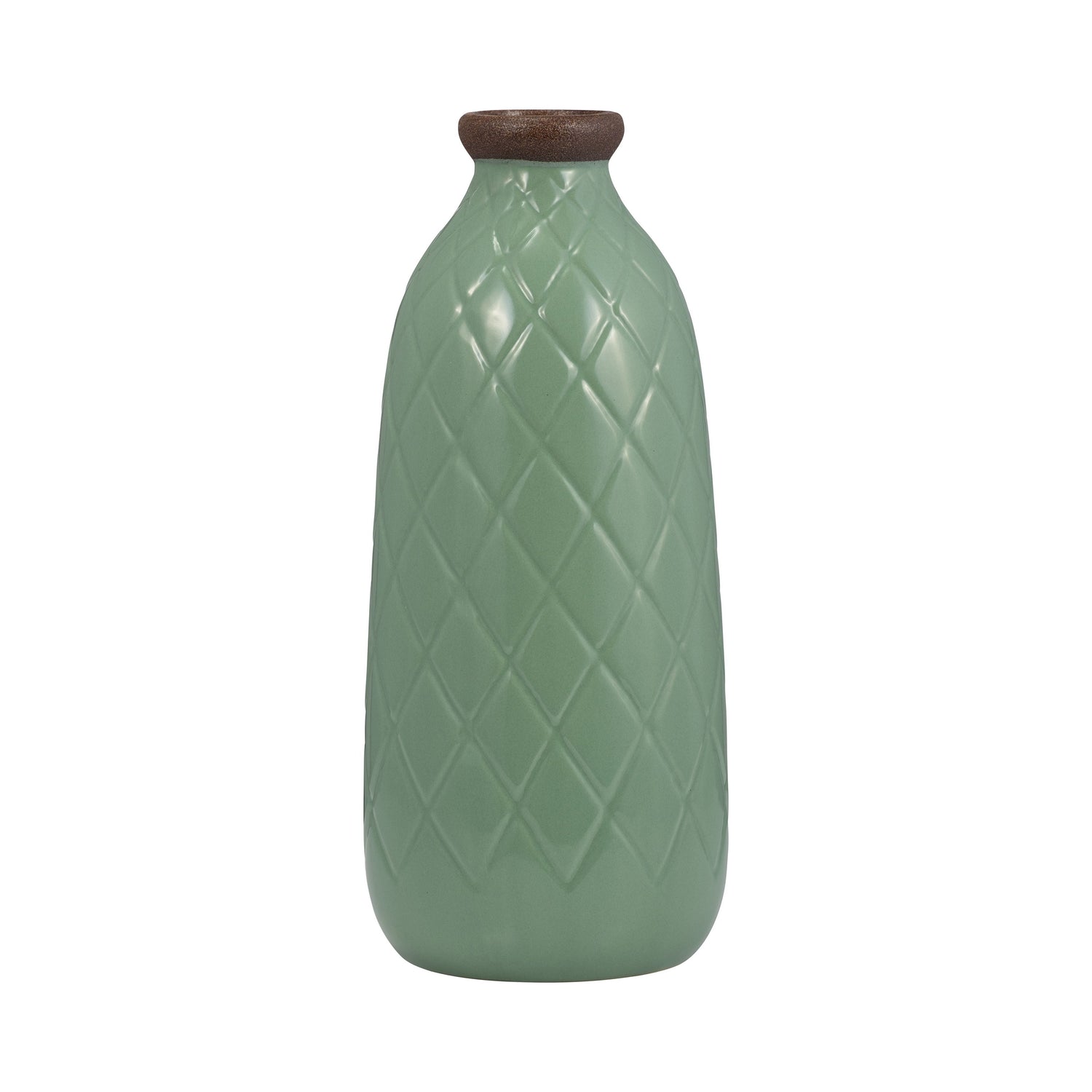 Ceramic 12" Plaid Textured Vase - Dark Sage