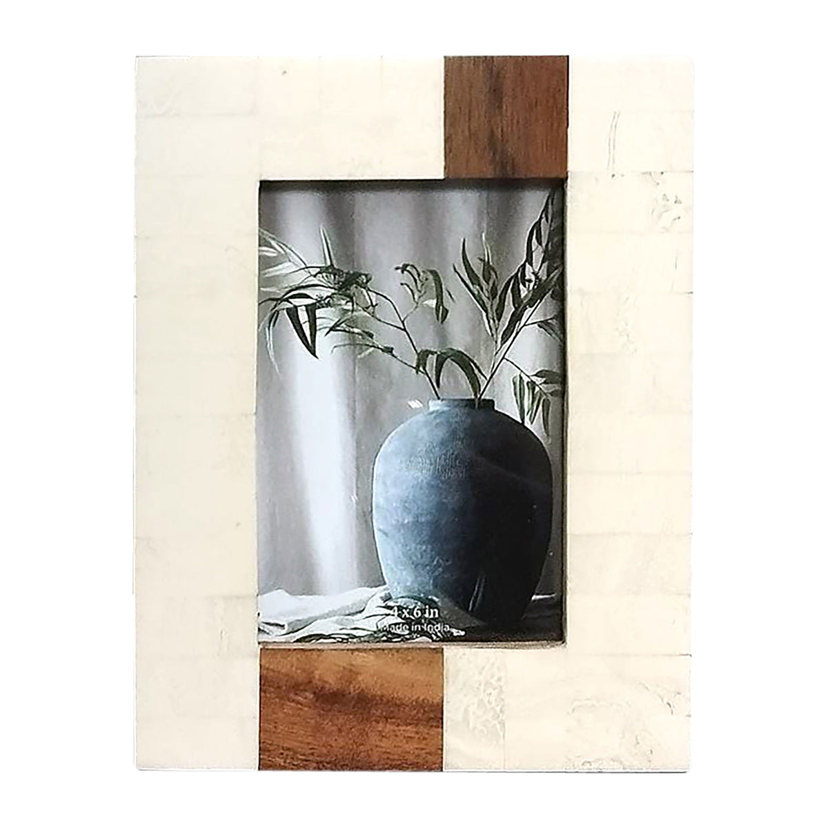 Resin 4 x 6 Wood Stripe Photo Frame - Ivory / Brown