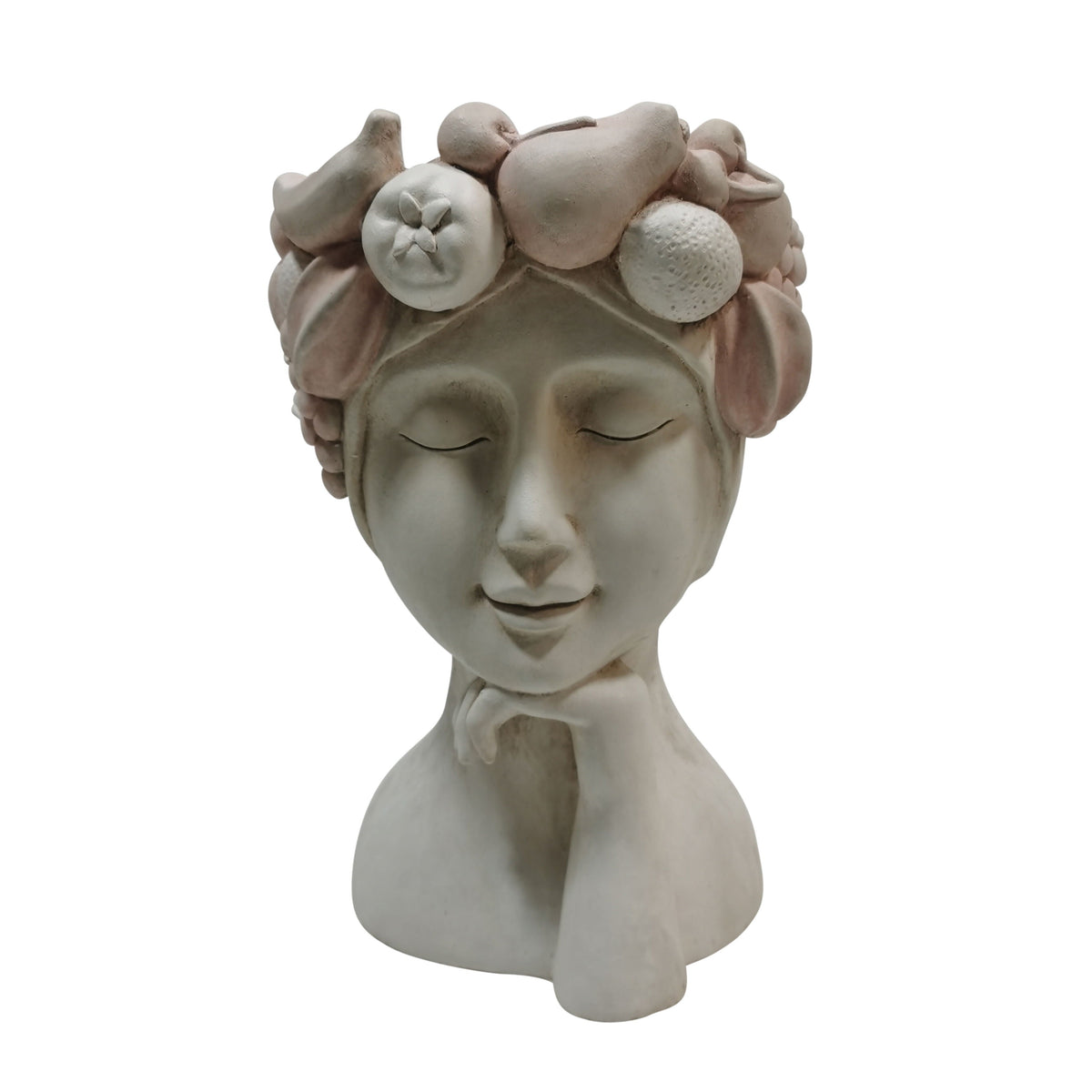 18" Lady With Flower Crown Planter - White / Pink
