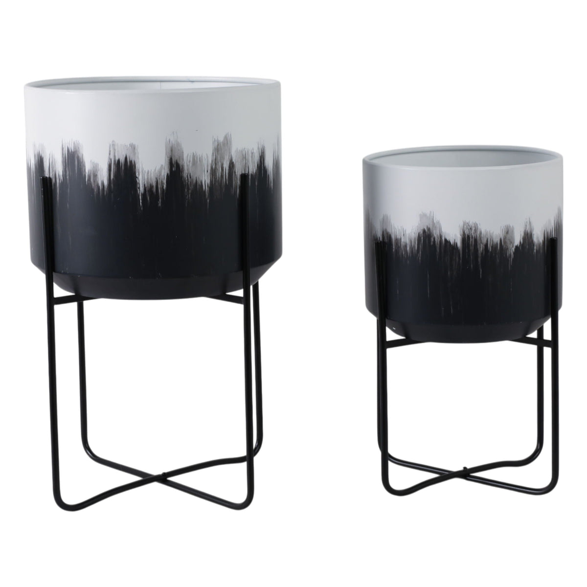 19" / 23" Metal Planters On Stands (Set of 2) - White / Black