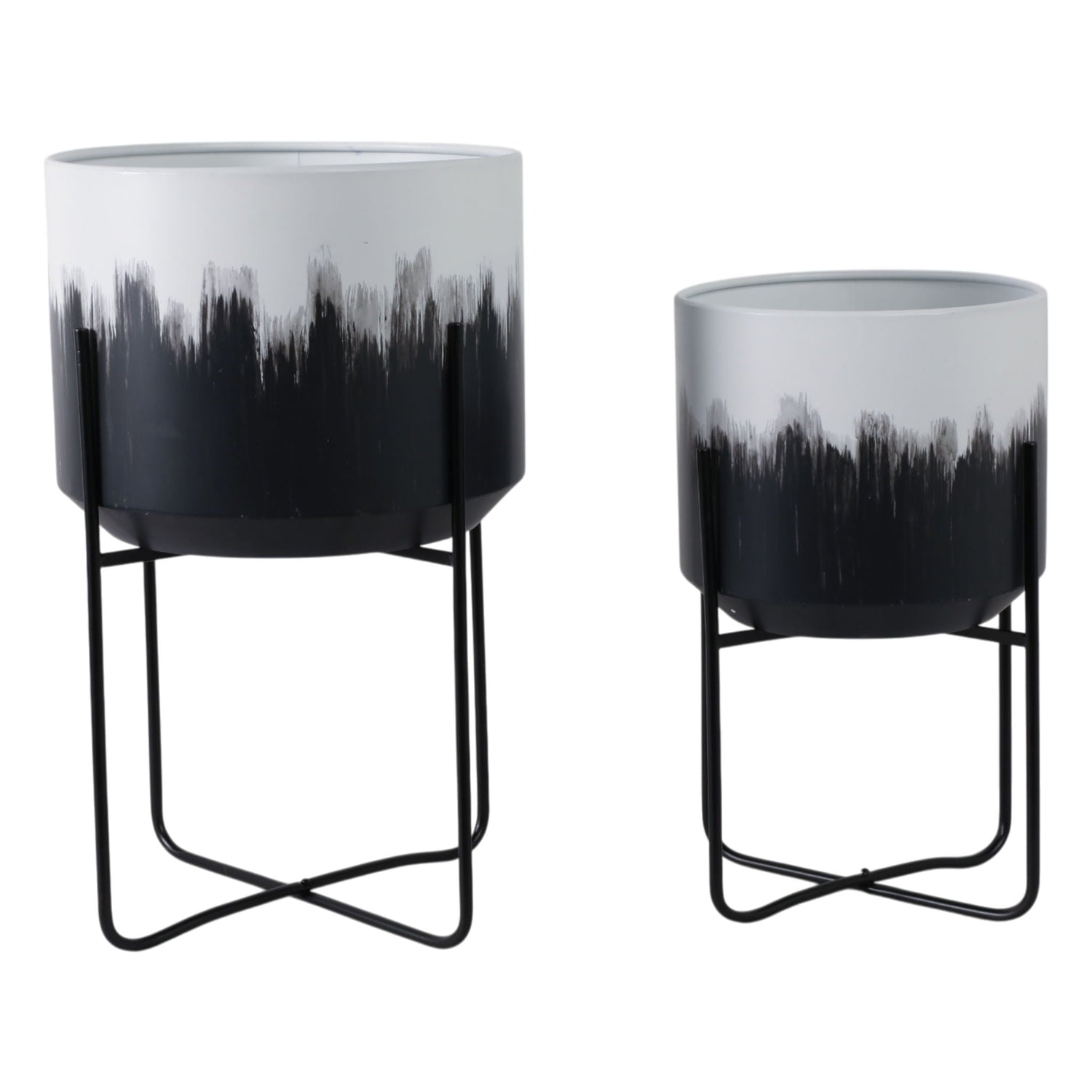 19" / 23" Metal Planters On Stands (Set of 2) - White / Black