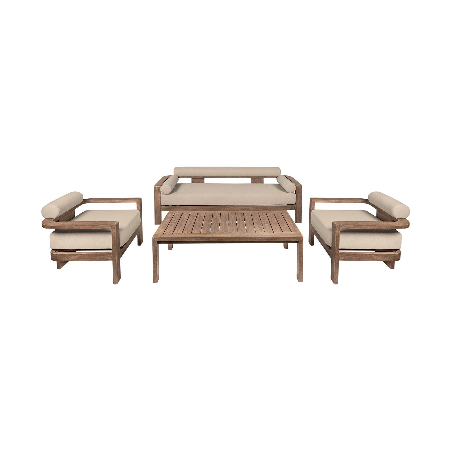 Relic - 4 Piece Outdoor Patio Conversation Set - Weathered Eucalyptus / Taupe