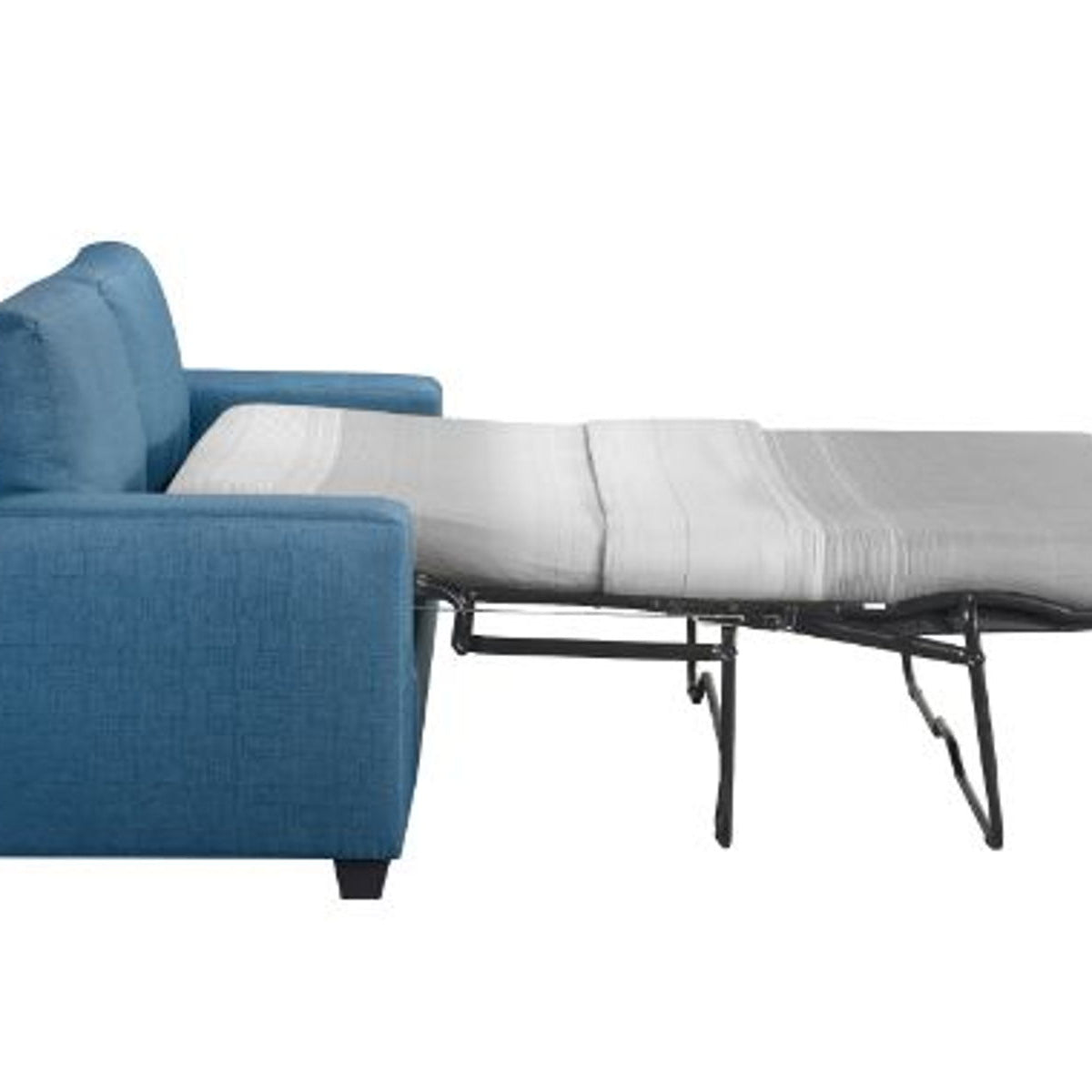 Blue sectional sofa with a pull-out bed on a white background