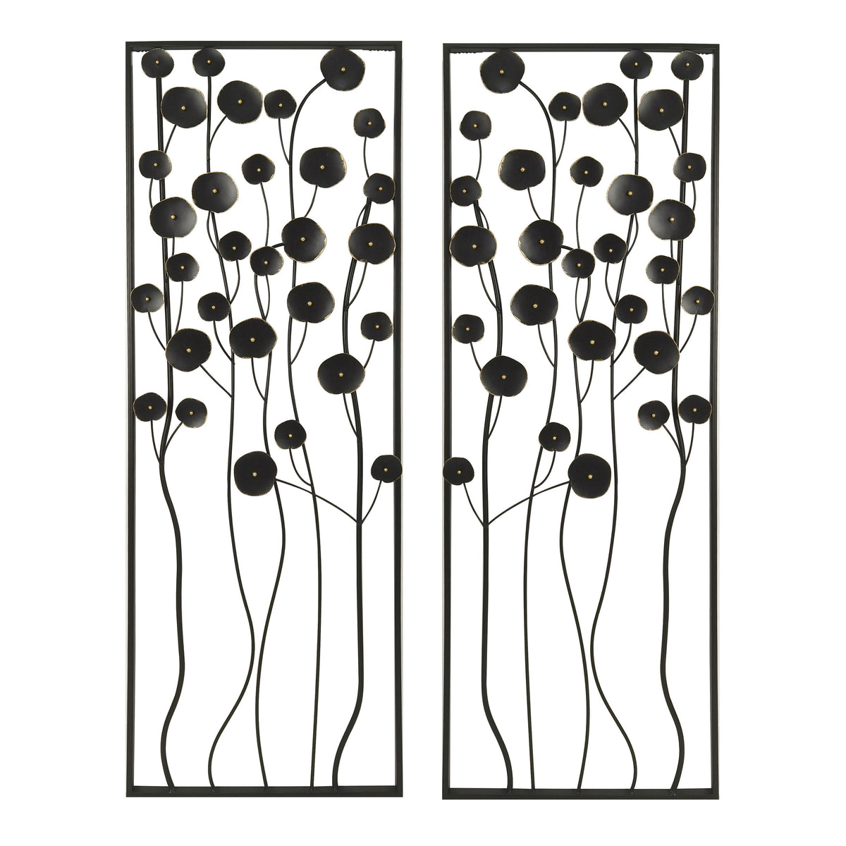 36" Dainty Flowers Metal Wall Decor (Set of 2) - Black / Gold