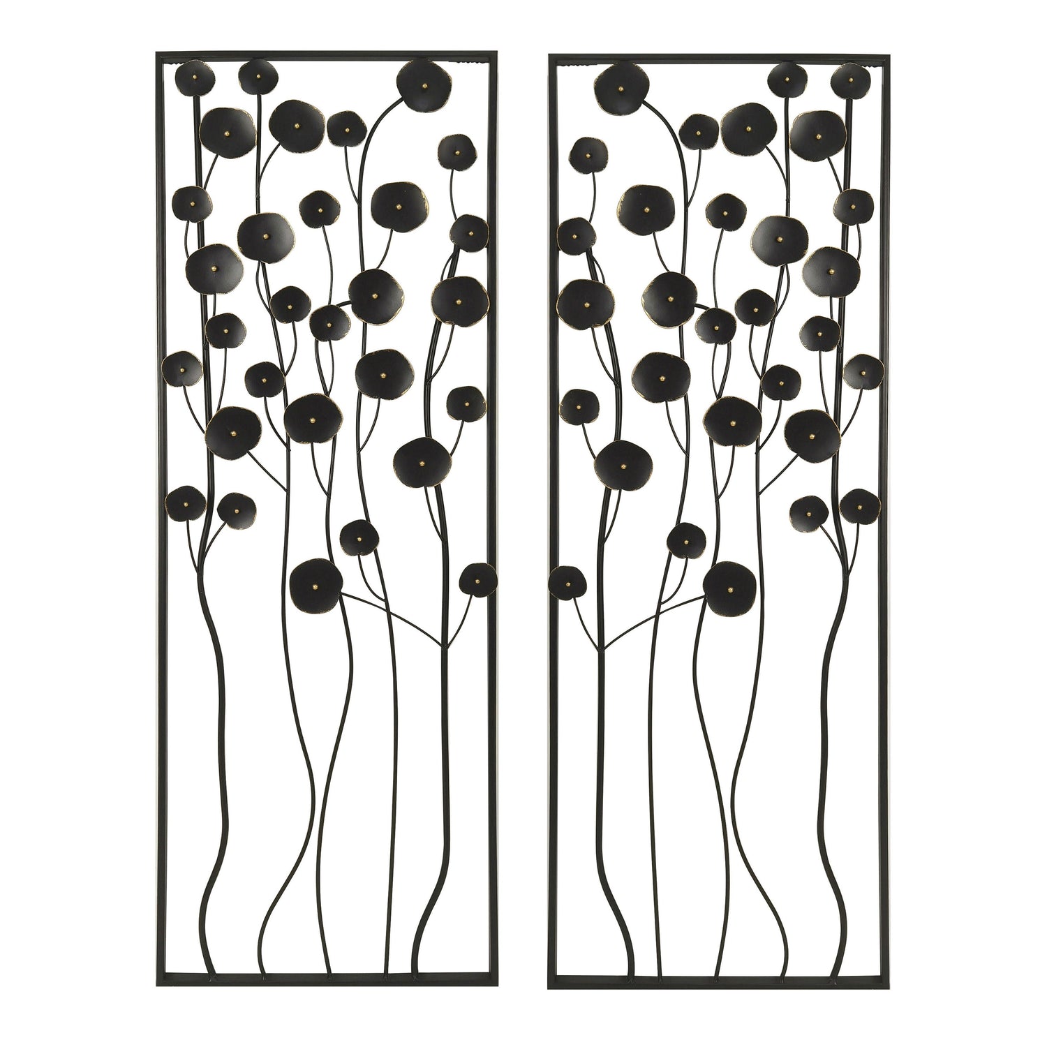 36" Dainty Flowers Metal Wall Decor (Set of 2) - Black / Gold
