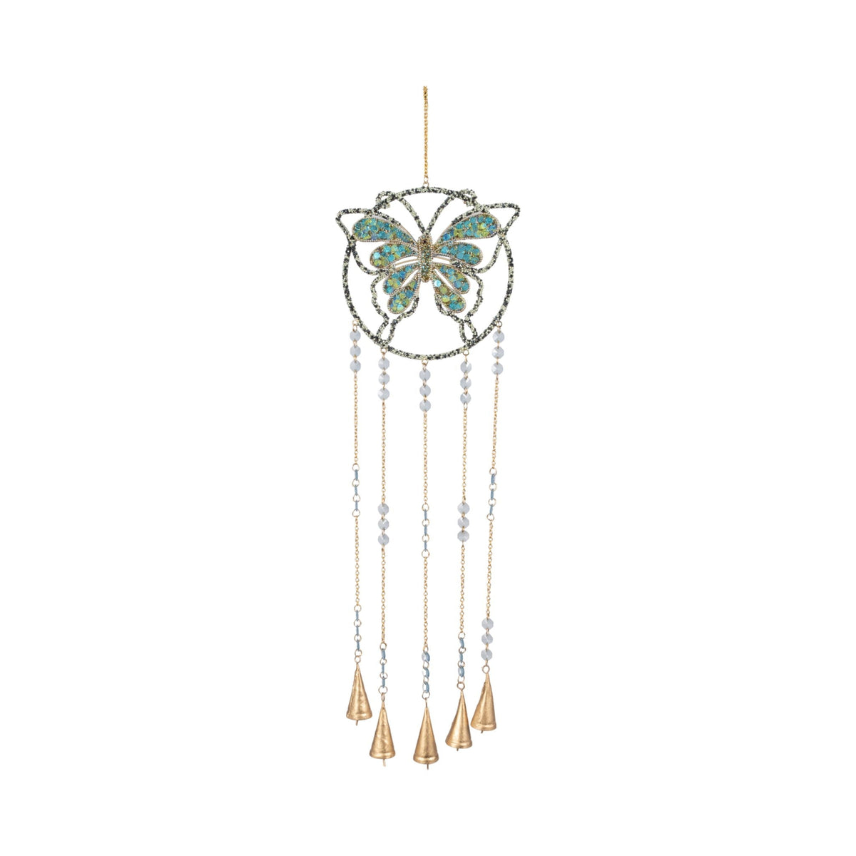 30" Mosaic Butterfly With Bells - Blue / Gold