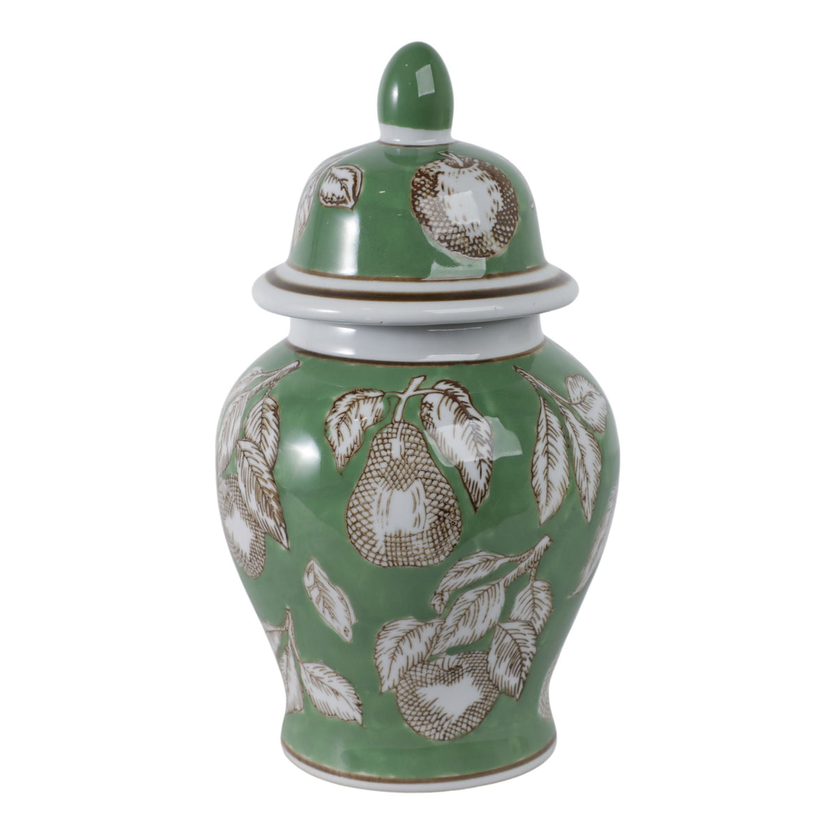 10" x 6" Pears & Twigs Temple Jar - Green / Brown