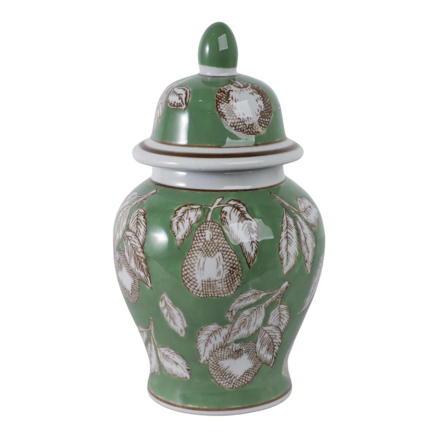 10" x 6" Pears & Twigs Temple Jar - Green / Brown