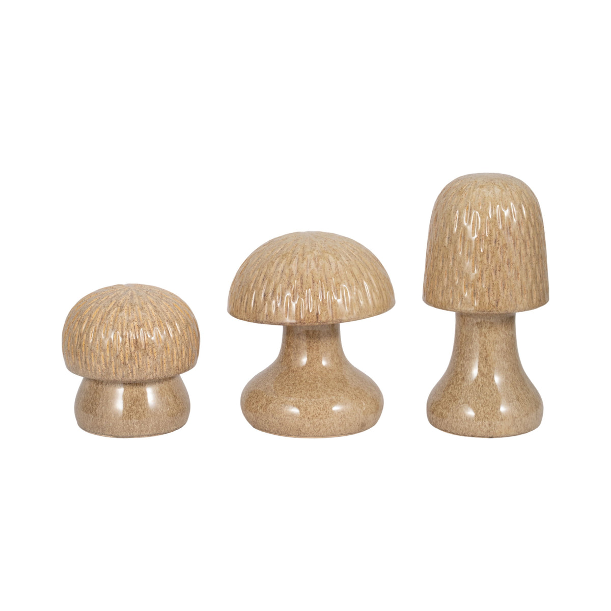 8" / 11" / 14" Cassoria Ceramic Mushrooms (Set of 3) - Tan