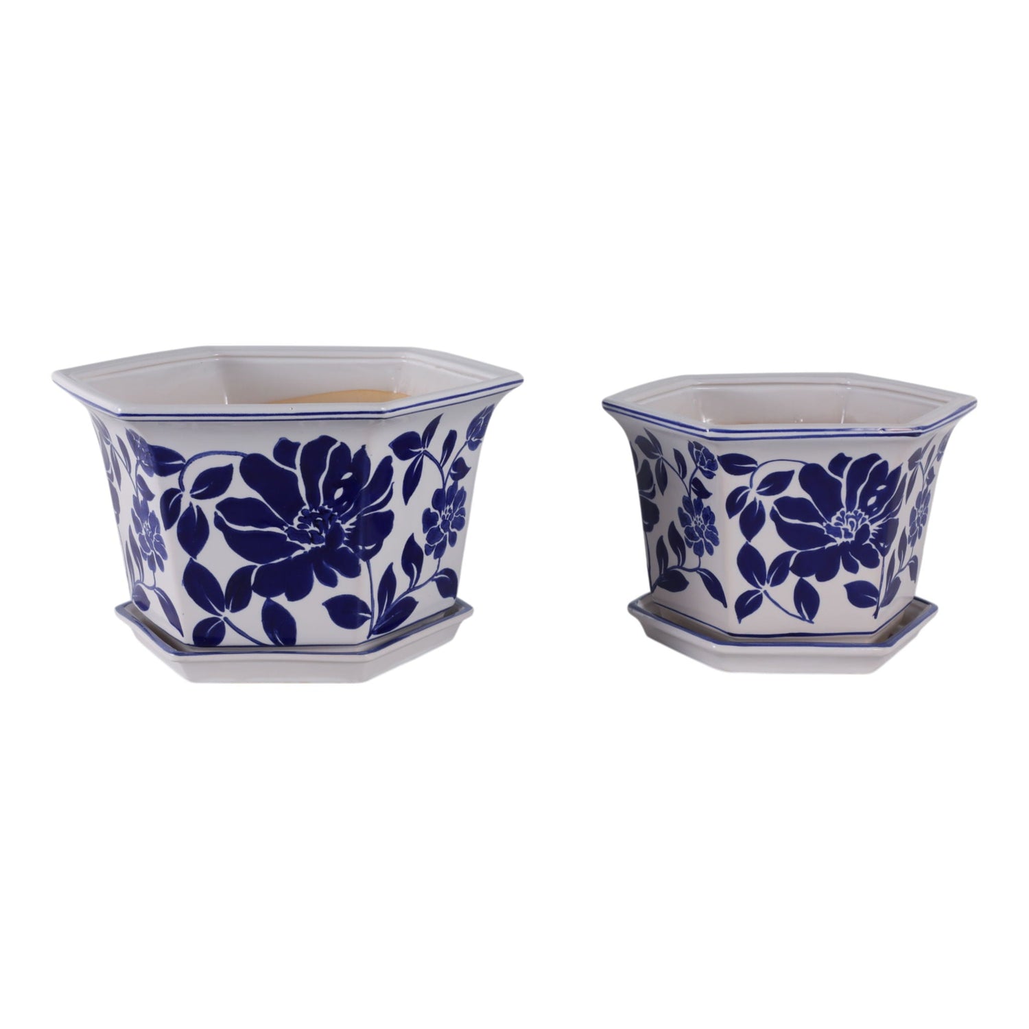 10" / 12" Chinoiserie Saucer Planter (Set of 2) - Blue / White