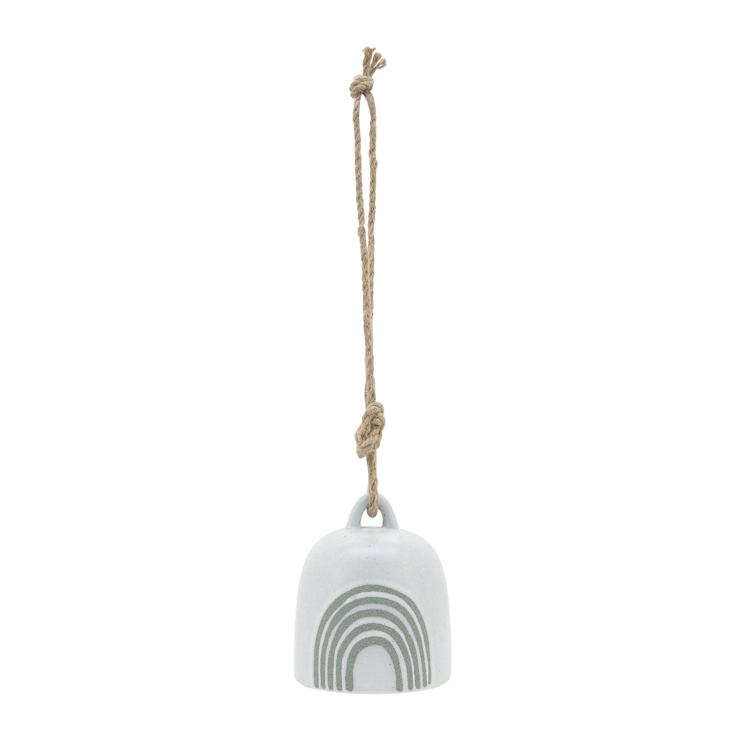 Ceramic Hanging Bell Rainbow 4" - White / Green