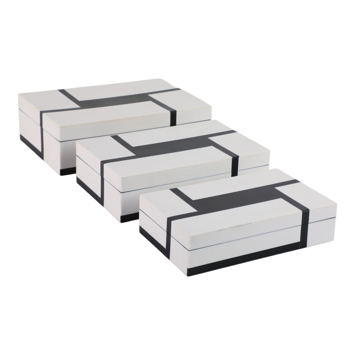 10" / 11" / 12" Bold Lines Design Boxes (Set of 3) - White / Black