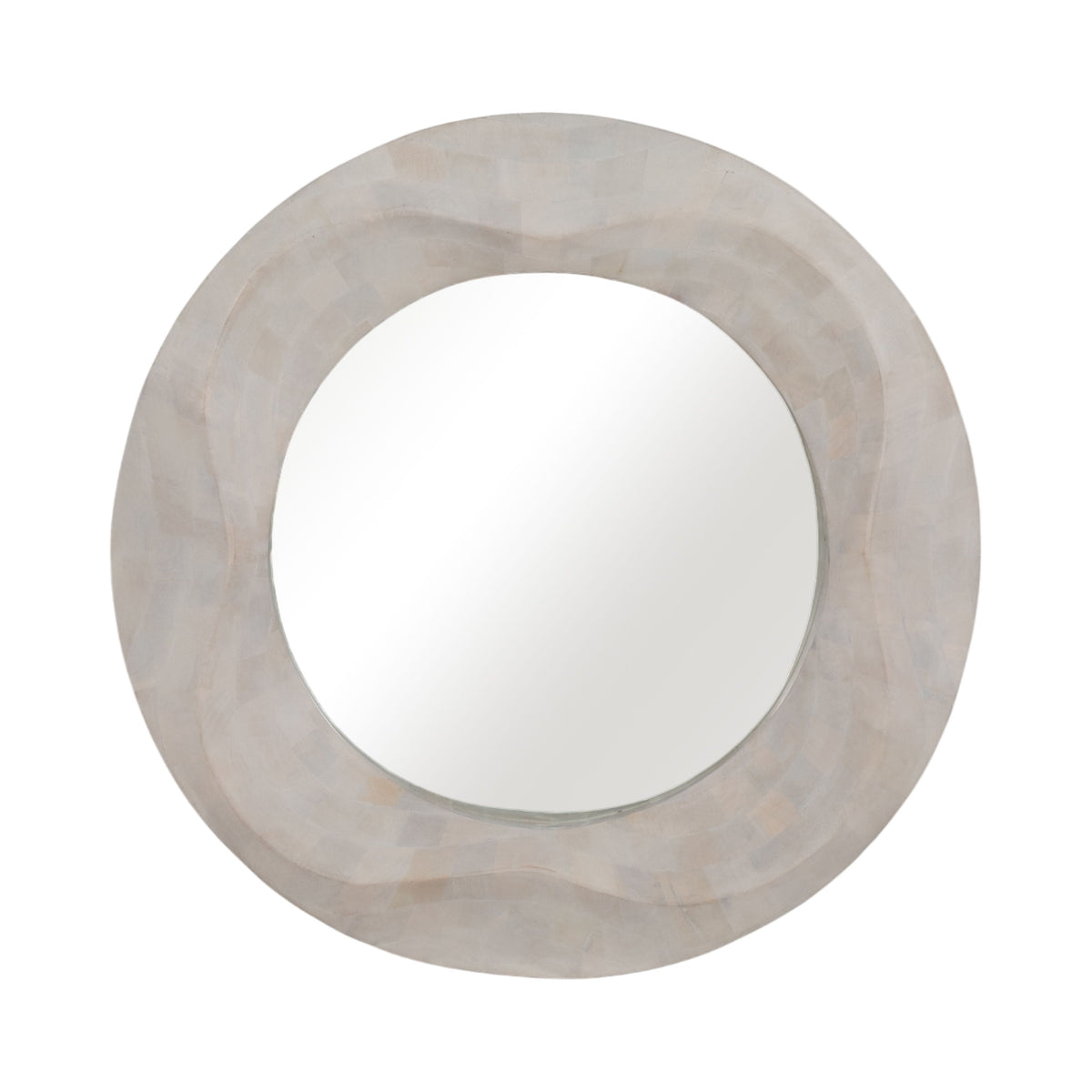Cailen Textured Round Wooden Mirror - Whitewash