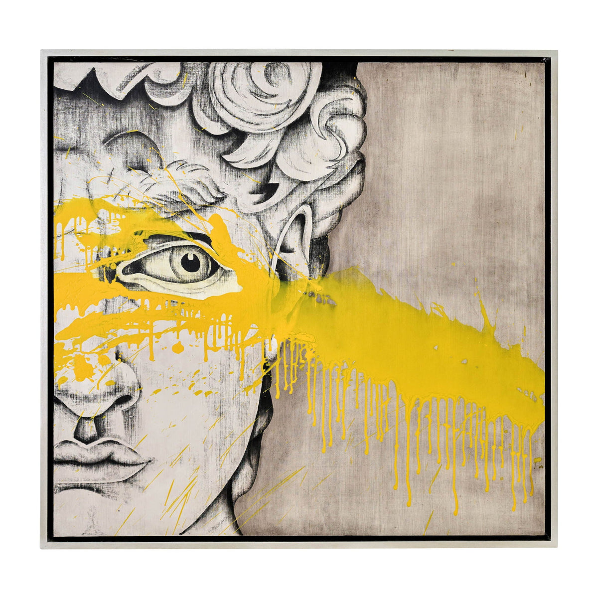 47" x 47" Hand Painted David Yellow With Mezzaine - Black / White