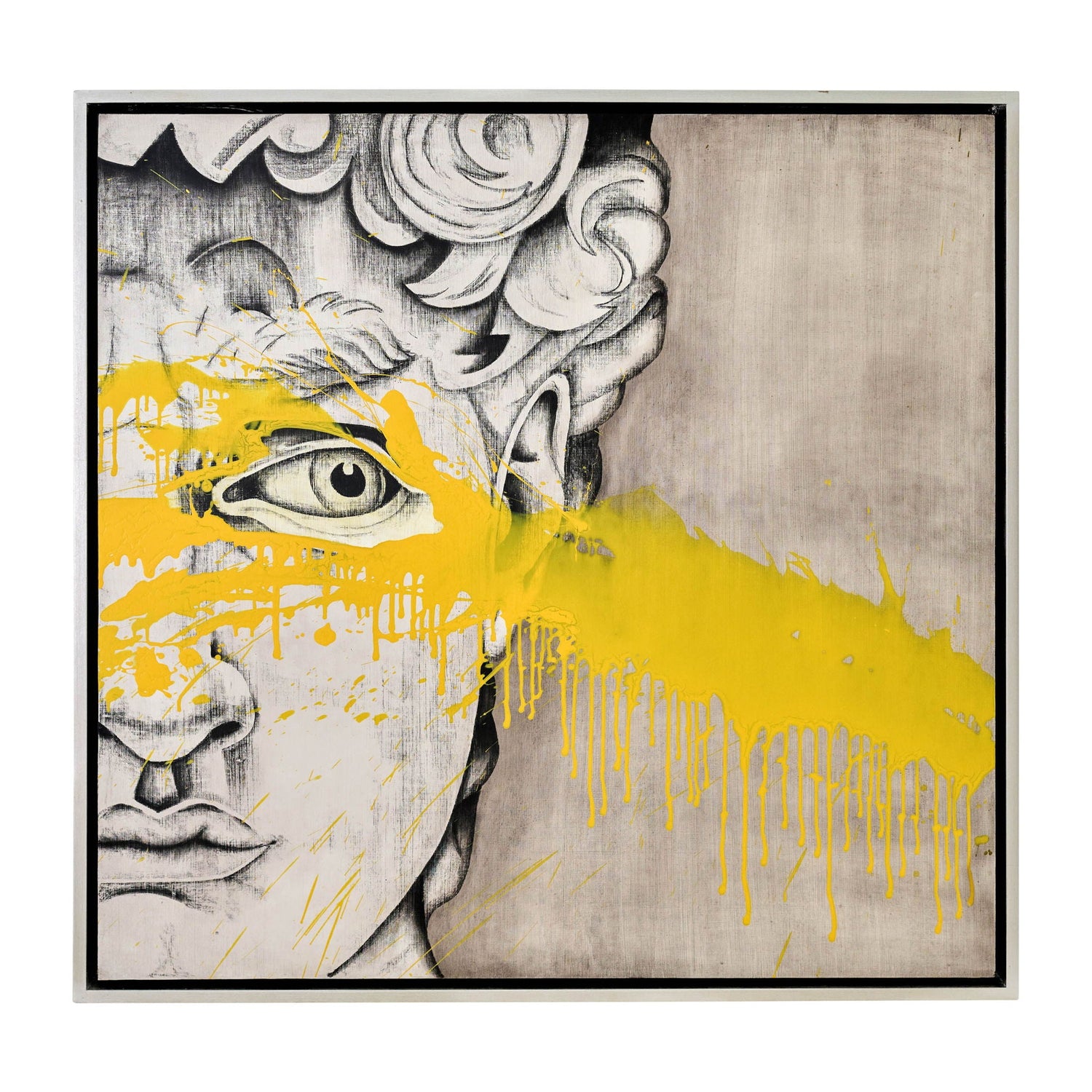 47" x 47" Hand Painted David Yellow With Mezzaine - Black / White