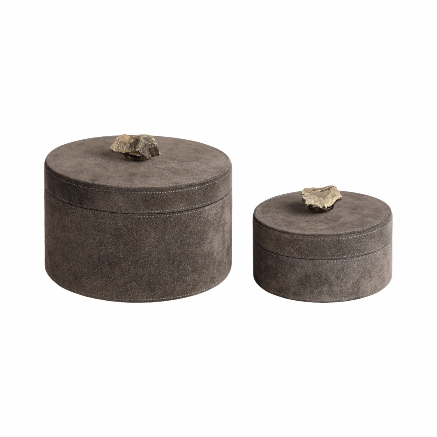 6" / 8" Harare Suede Boxes With Stone Knob (Set of 2) - Dark Brown