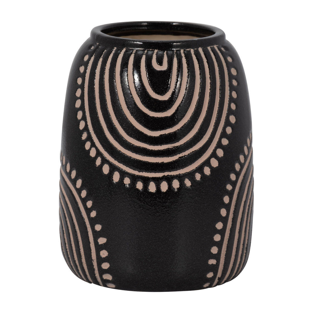 Ceramic 9" Tribal Arch Vase - Black/Tan