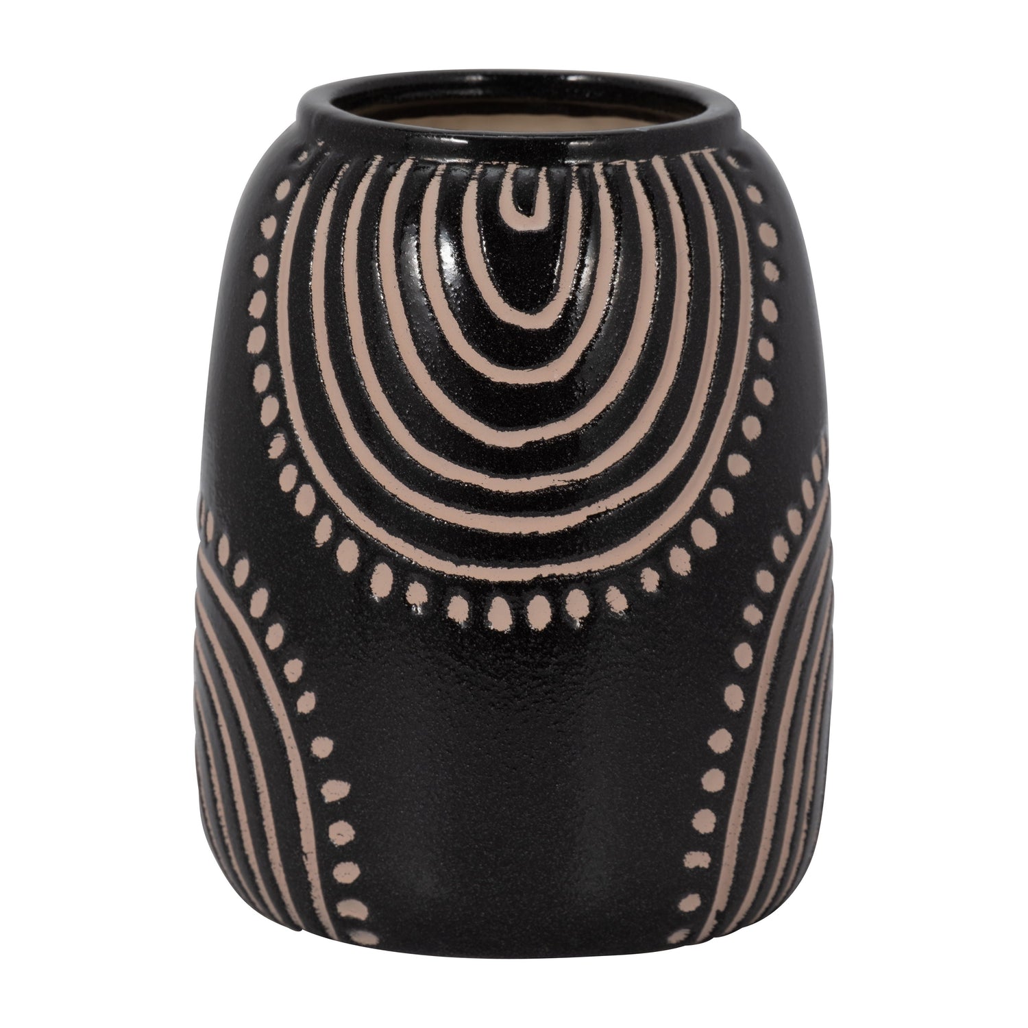 Ceramic 9" Tribal Arch Vase - Black/Tan