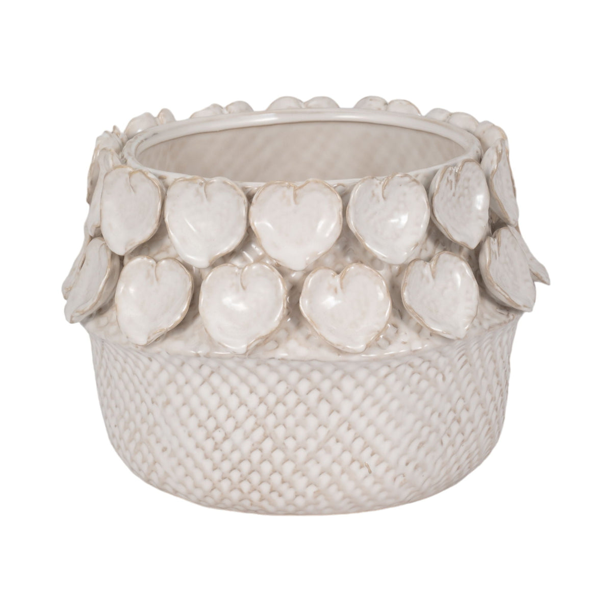 10" Leaf Applique Woven Planter - Cream