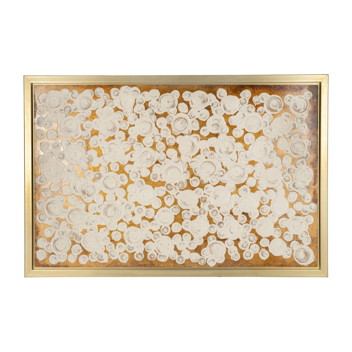 Hand Painted Clustered Circles 71 x 47" - White / Gold