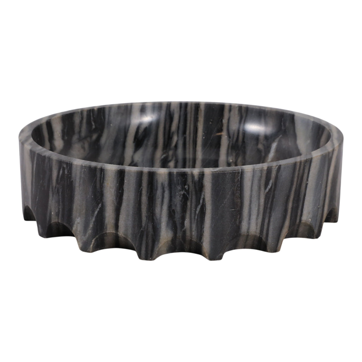 14" Hazley Carved Marble Tray - Dark Gray