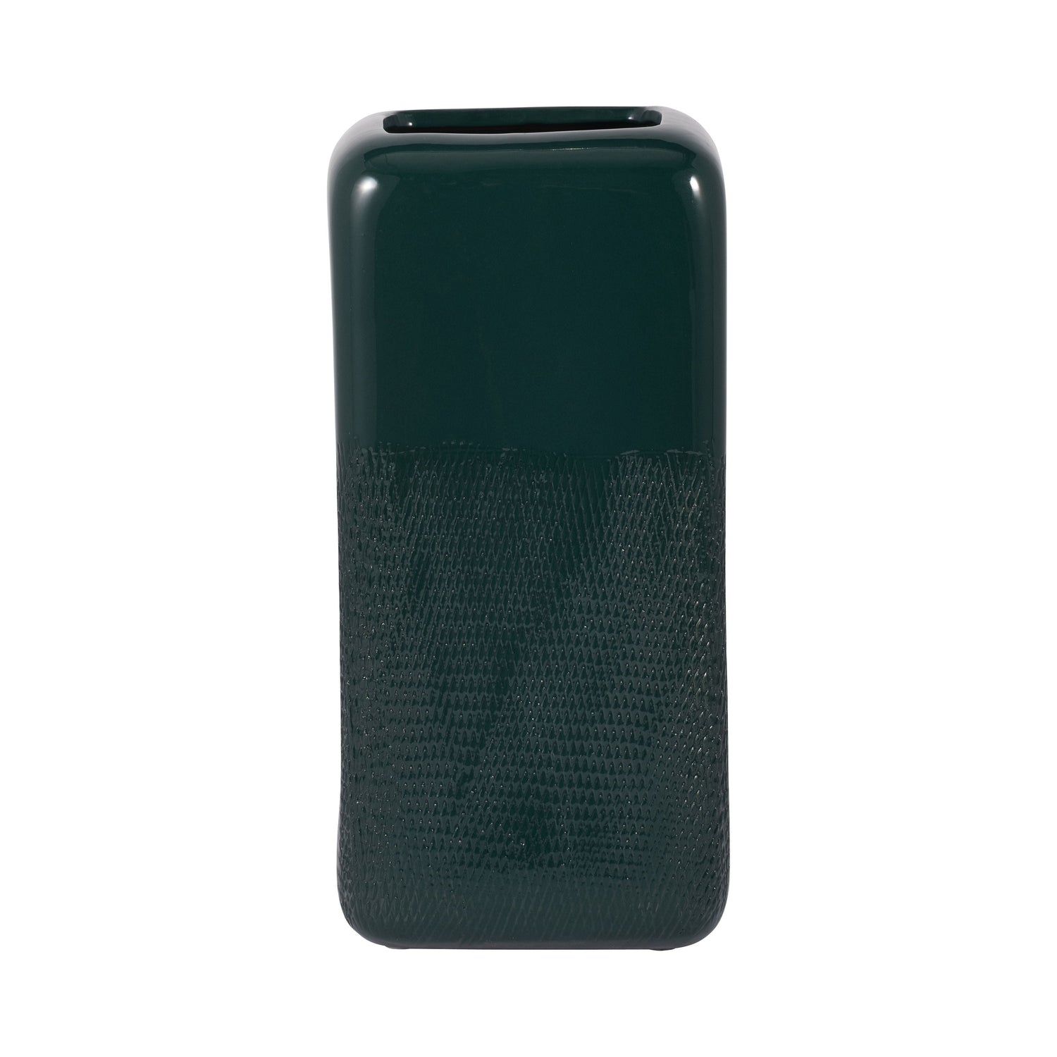 Ceramic 12" Squared Grooved Vase - Forest Green