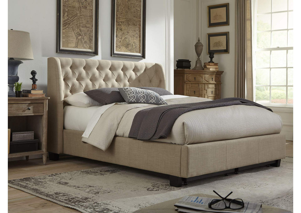 3ZL7D446 Levi Tufted Footboard Storage Bed In Toast Linen