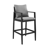Cayman - 5 Piece Bar Outdoor Patio Table Set - Aluminum With Gray Cushions