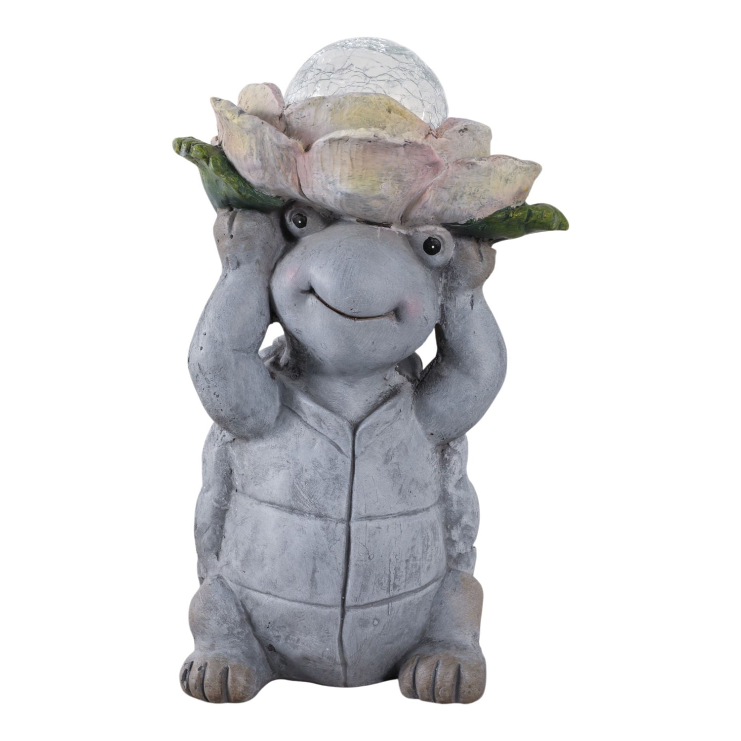 15" x 9" Turtle Holding Large Solar Flower - Gray Mult