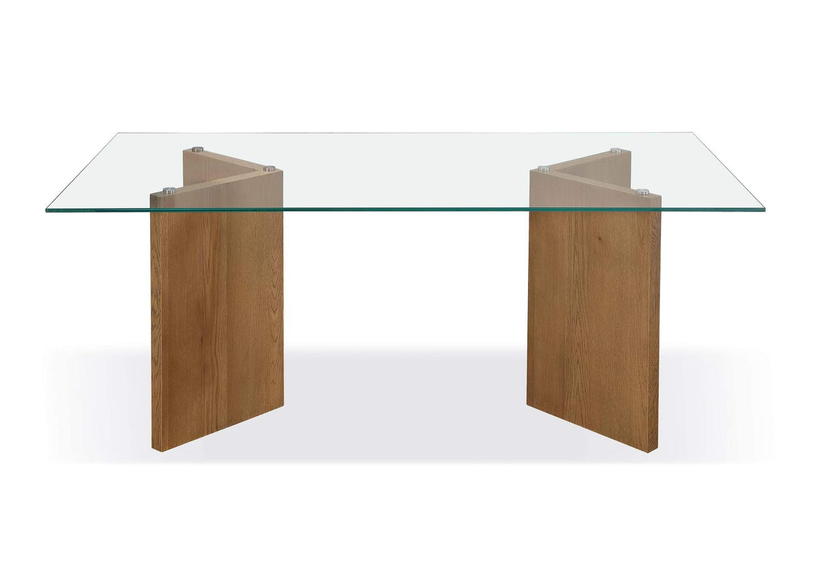JVLH61 One Modern Coastal Glass Top Dining Table In White Oak