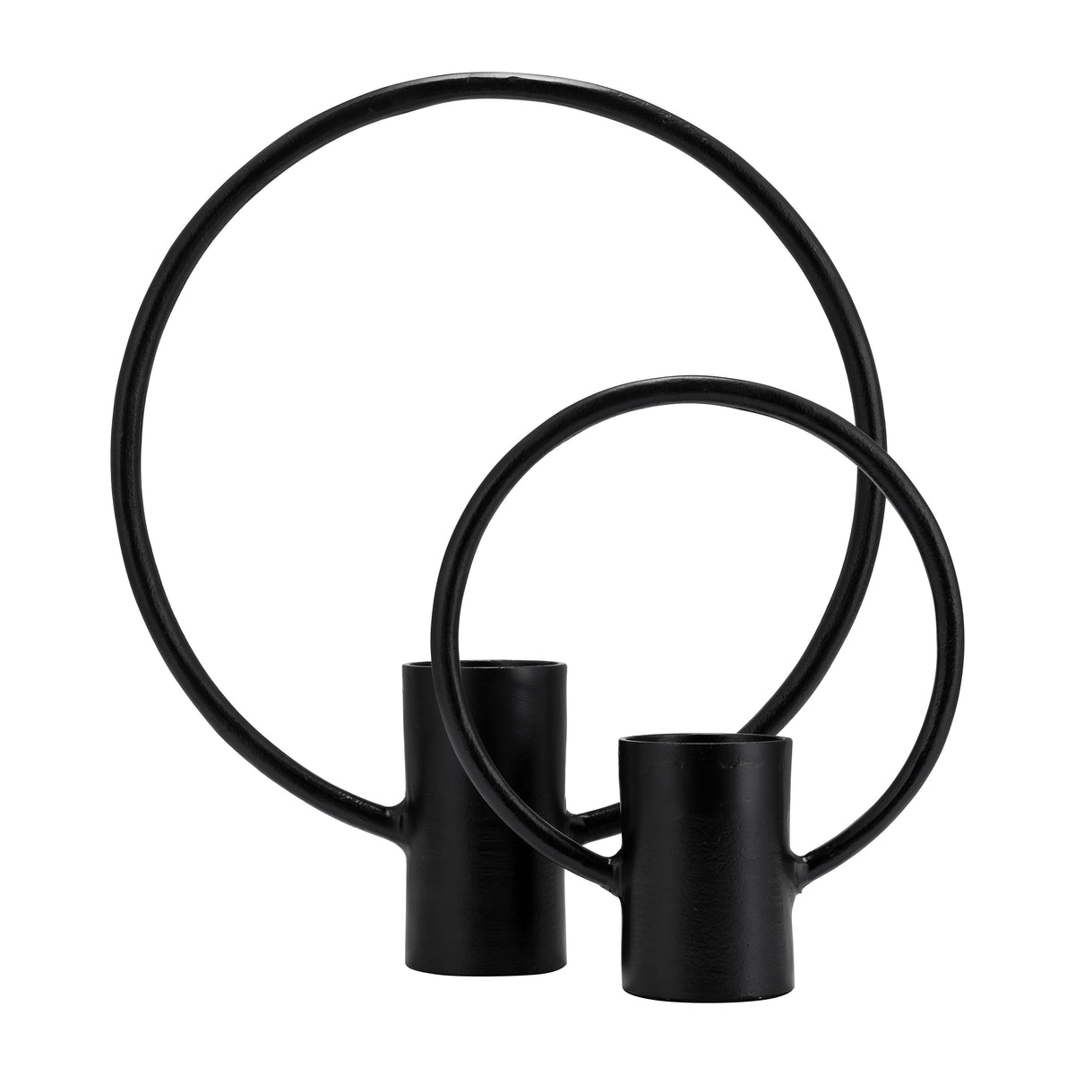 13" / 19" Metal Full Circle Tea Light Stand (Set of 2) - Black
