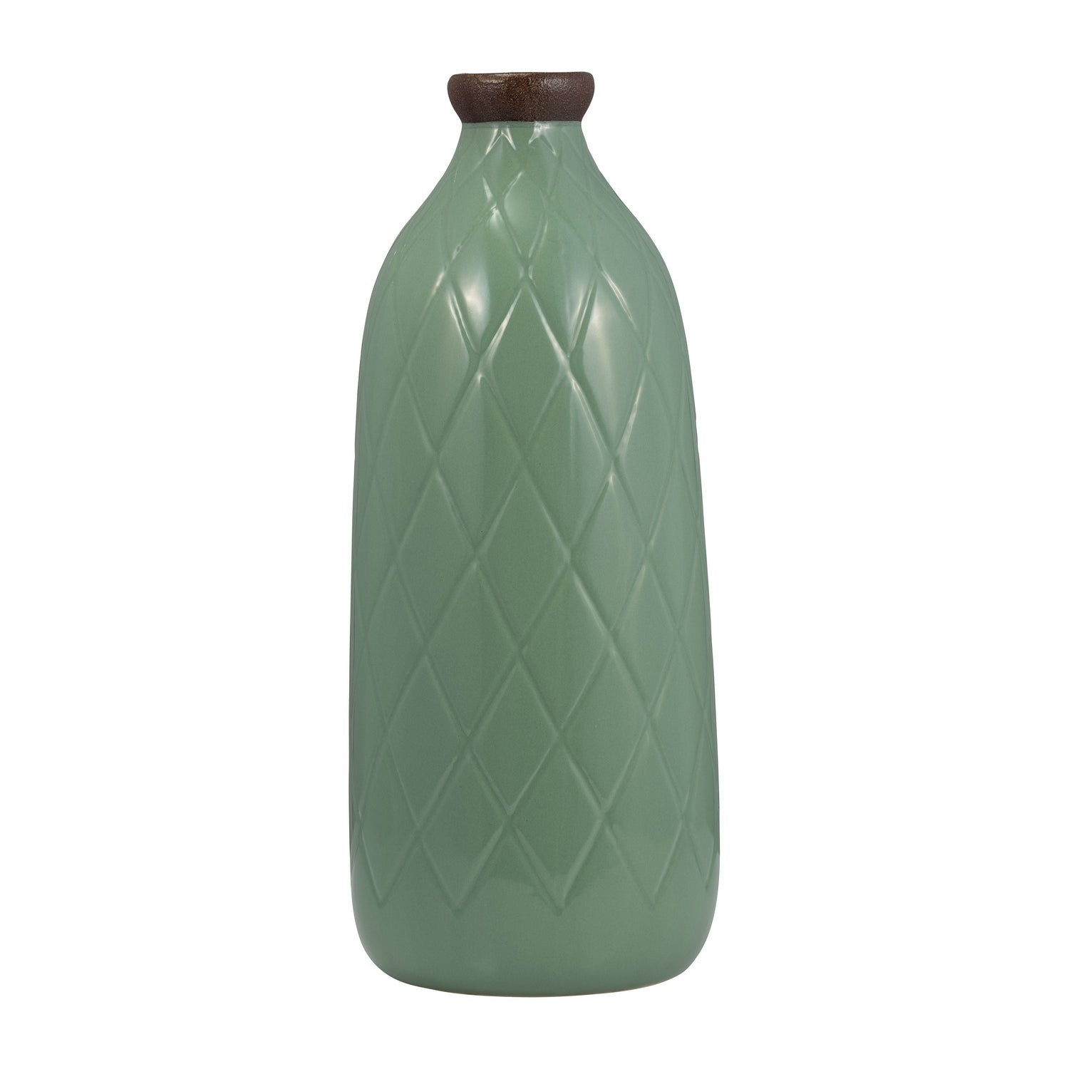 Ceramic 16" Plaid Textured Vase - Dark Sage