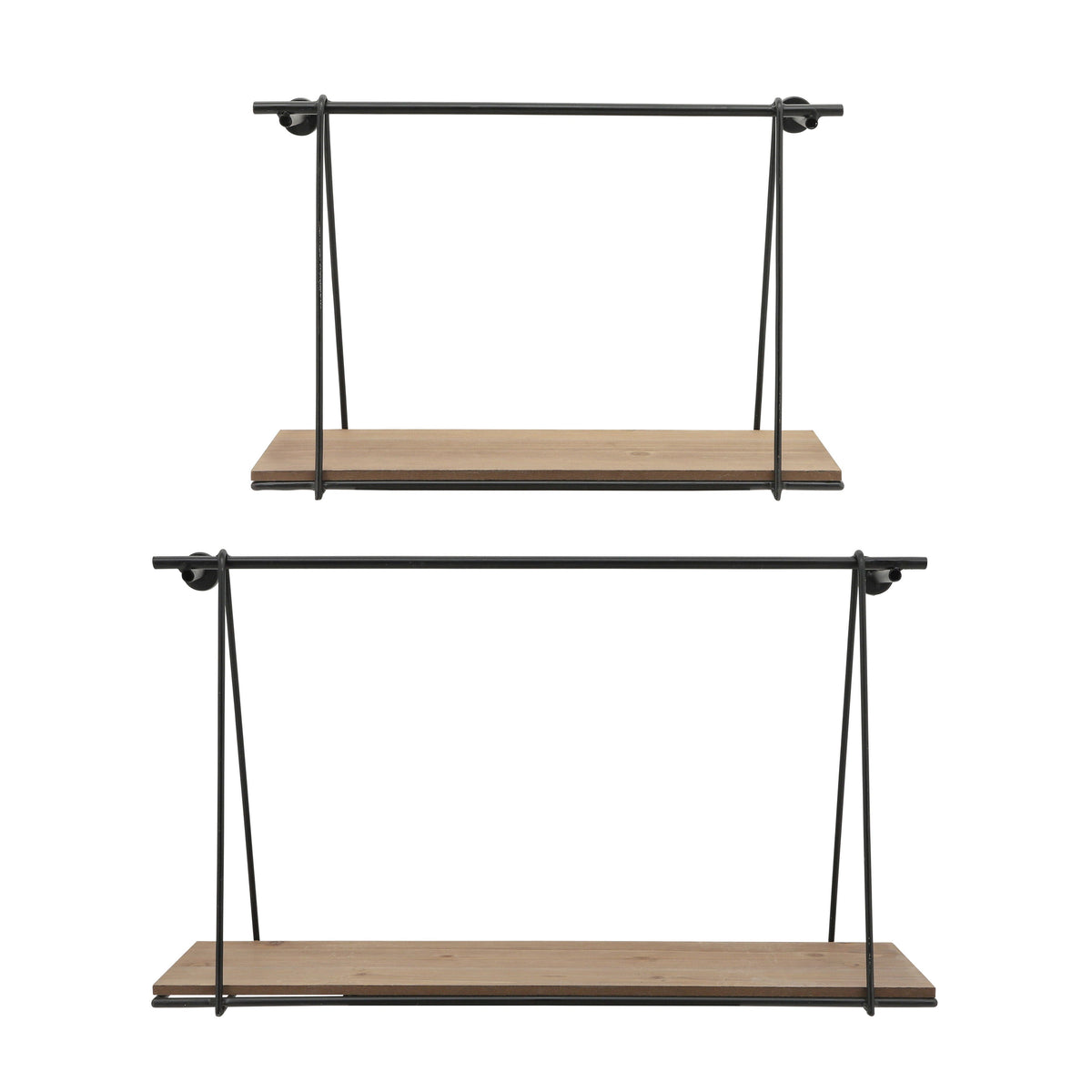Metal / Wood Swing Like Wall Shelves 12 / 14" (Set of 2) - Light Brown
