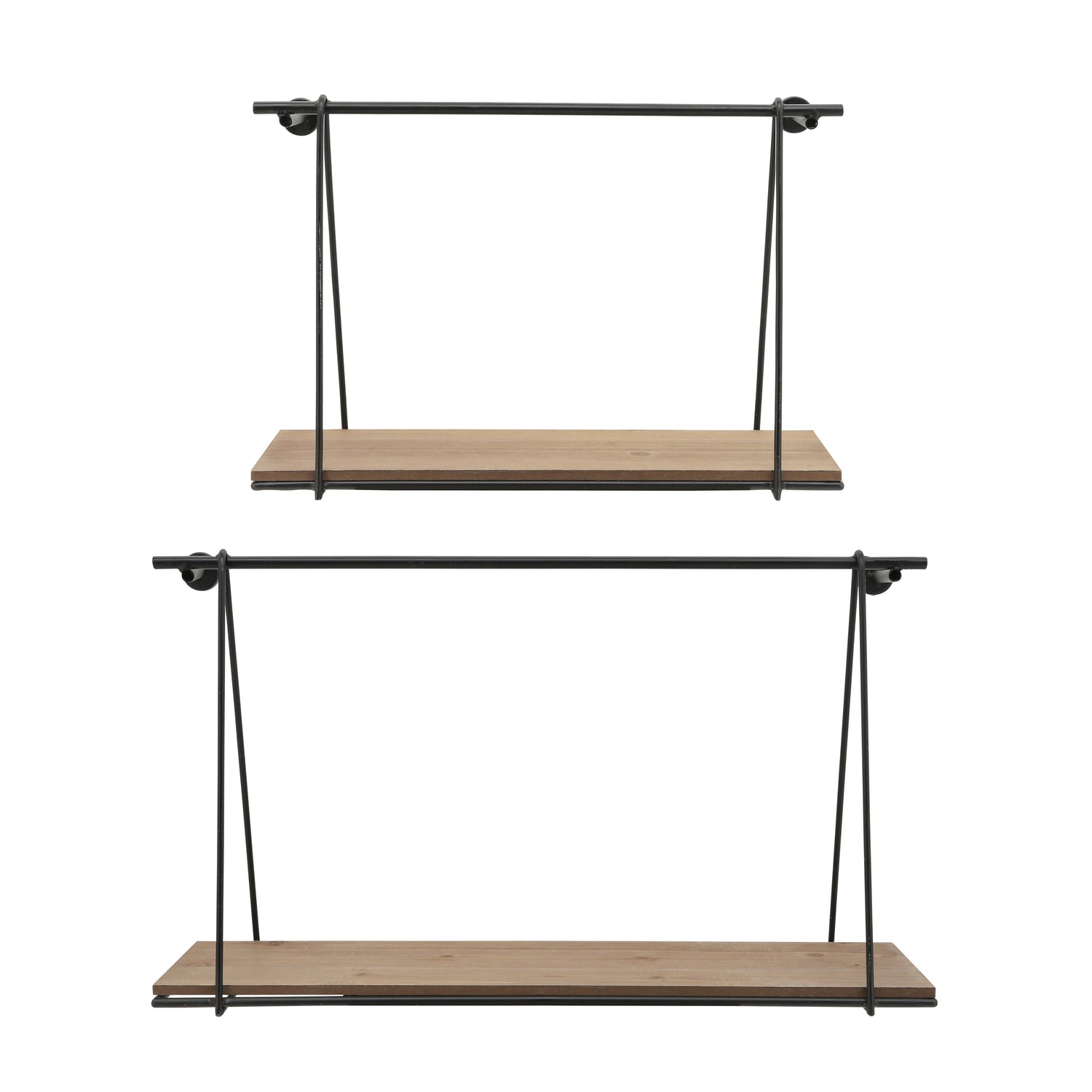 Metal / Wood Swing Like Wall Shelves 12 / 14" (Set of 2) - Light Brown