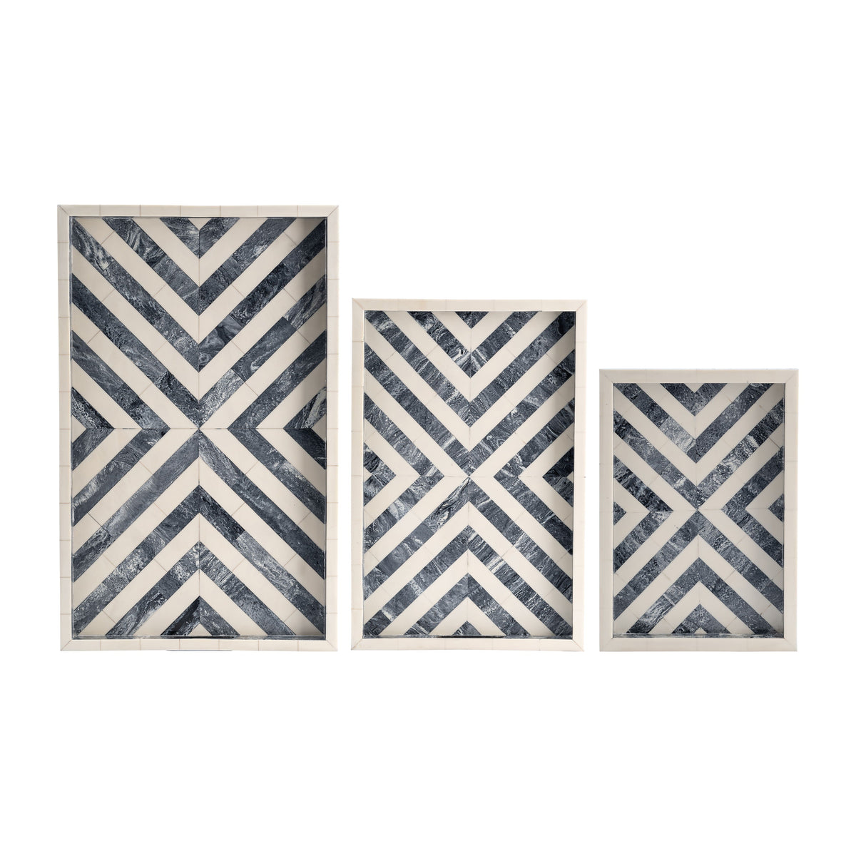 13" / 18" / 24" Resin Chevron Trays (Set of 3) - Gray / White